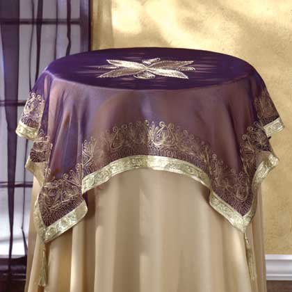 Gold Trim Purple Tablecloth With Tassels