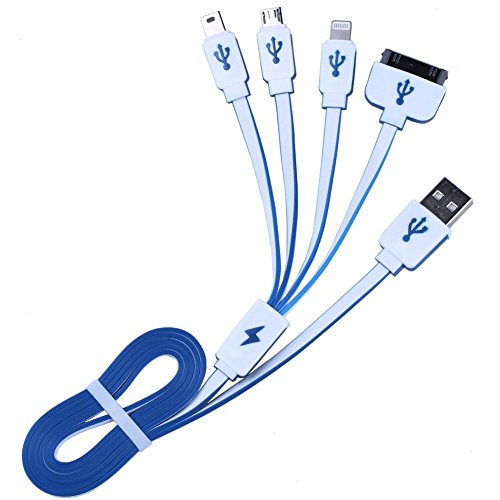 Multi Charger, 4 in 1 Multiple USB Charging Cable Adapter Connector with 8 Pin Lightning / 30 Pin / Micro USB 2.0 / Mini USB Ports for iPhone, iPad, Samsung and other Android Phones(100cm)