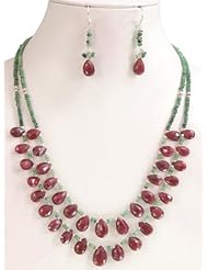Remarkable Natural Refined Faceted Shaded Emerald & Ruby Drops Beaded Necklace with Free Earrings