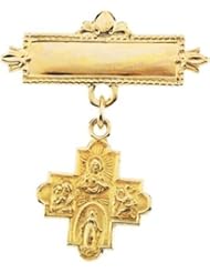 Four Way Medal Baptismal Brooch in 14k Yellow Gold