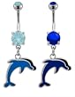 DANGLING DOLPHIN BELLY RING BNADP23DKB- DARK BLUE