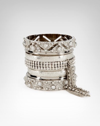 Bebe Crystal Cutout Fringe Bangle Set CRYSTAL IN SILVER onesize