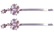 Hair Clip - H77 - Bobby Pin Style - Circle and Stars ~ 2-1/2" Long - Bright Silver Metal - Light Purple and Iridescent Crystals - 2 Pc Set