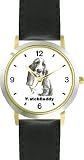 Basset Hound (MS) Dog - WATCHBUDDY® CLASSIC DELUXE TWO-TONE THEME WATCH - Arabic Numbers-Black Leather Strap-Children's Size-Small ( Boy's Size & Girl's Size )