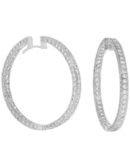 Diamond Earrings - Eternity Diamond Hoop Earrings in 18k White Gold