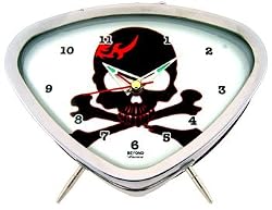 Black Skull Red Tribal Print Red Outline White Alarm Clock