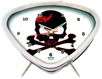 Black Skull Red Tribal Print Red Outline White Alarm Clock