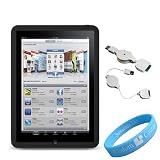 Silicone Skin Black Case for Apple iPad + Retractable USB Data Cable + Wristband