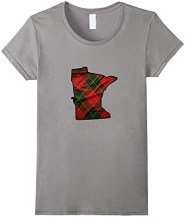 Women's Minnesota State Outline Home Love Plaid T-Shirt Medium Slate