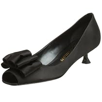 Delman Women's Step-up Peep Toe Pump,Black,10.5 M