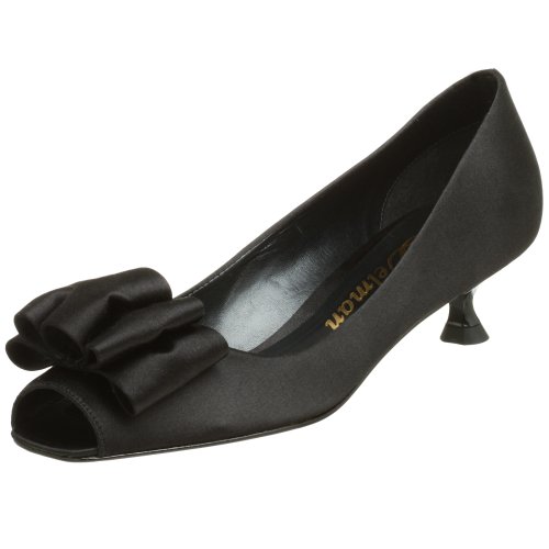 Delman Women's Step-up Peep Toe Pump,Black,10.5 M