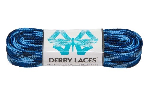 Blue Camouflage 108 Inch Waxed Skate Lace - Derby Laces for Roller Derby, Hockey and Ice Skates, and Boots
