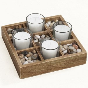 Wood Glass and Stone Light Votive Holder