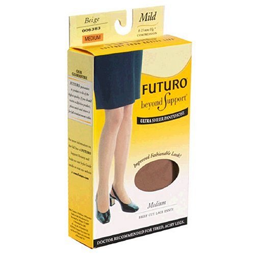 Futuro Beyond Support Ultra Sheer, Medium/Nude/Mild/Brief Cut-Lace Panty, 1-Pair Boxes (Pack of 2)
