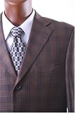 Men's 3 Button Luxury 100% Wool Silk Cashmere Brown Plaid Sport Coat