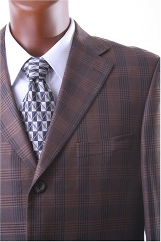 Men's 3 Button Luxury 100% Wool Silk Cashmere Brown Plaid Sport Coat