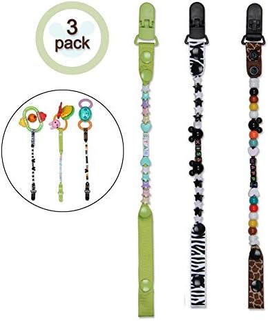 Pacifier Clip Pacifier Holder Lengthened Version Boys and Girls by JeeMax,3 Pack Hand-made Colorful Beads Unique Design Universal Pacifier Clip Holder Perfect Baby Shower Gift
