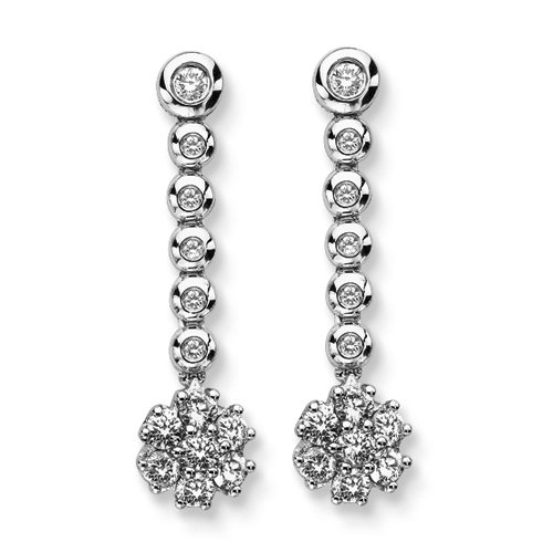 14K White Gold 1 1/4 ct. Diamond Bezel Set Fashion Dangle Earrings