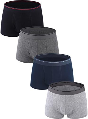 AngelCitys Men's Classic Cotton Stretch Underwear Boxer Briefs Shorts Underwear 4-Pack ,0002#4,Black,Dark Grey,Dark Blue,Light Grey,US L,Tag XL