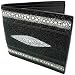 Stingray Wallets - Stingray Leather Double Stripe Bi-Fold Wallet w/ Left Flap in Black