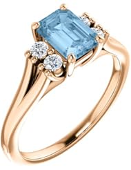 18K Rose Gold 7.00x5.00mm Emerald Cut Sky Blue Topaz and Diamond Ring -- LIFETIME WARRANTY