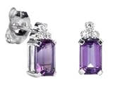 Image of 9ct White Gold Ladies 1.25ct Amethyst/3 Diamond Earrings