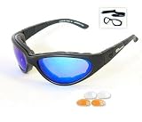 Body Specs Sunglasses or Goggles BSG Matte Black Frame Blue Mirror, Light Rust, and Clear 3 Lens Set