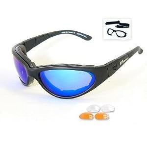 Body Specs Sunglasses or Goggles BSG Matte Black Frame Blue Mirror, Light Rust, and Clear 3 Lens...