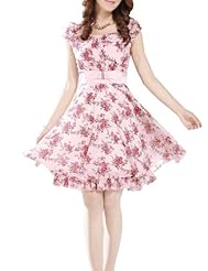 Floral Print Puff Sleeves  Belted Square Neck Polyester/Spandex Tunic  With a Bow(s)