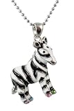 Cute Enamel Zebra Safari Charm Necklace with Austrian colorful Crystals Accents