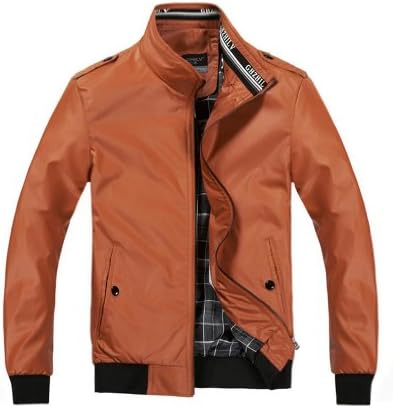 Gaorui Men's Jacket Brand Fashionable Slim Outwear Zip Casual Coat Spring Autumn Overcoat Men's Jacket -XL Orange