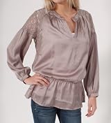 Love Stitch Silky Laced Shoulder Capped Blouse with Srunched Waist in Light Cocoa