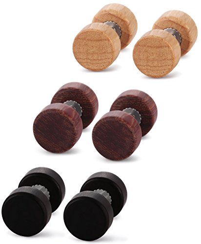 Jstyle Stainless Steel Mens Stud Earrings for Women Ear Plugs Piercings Hypoallergenic Screw 3 Pairs 8-10mm 18G