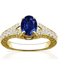 14K Yellow Gold Oval Cut Blue Sapphire Fana Designer Ring (GIA Certificate)