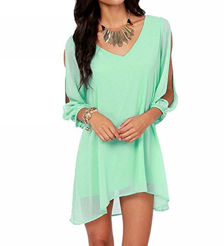 Uget Women's Plus Size Loose V-neck Chiffon Tunic Tops Mini Dress