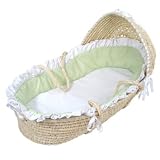 Hooded Moses Basket with Sage Gingham Bedding