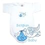 BABY BODYSUIT WHITE " LIGHT BLUE STORK BELGIAN " BELGIUM 9 - 12 Months