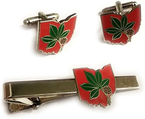 OSU Ohio State University Buckeyes Leaf TIE BAR Cufflinks Set