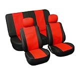 FH-PU002112 Classic Synthetic Leather Car Seat Covers, Airbag compatible and Split Bench, Red and Black color