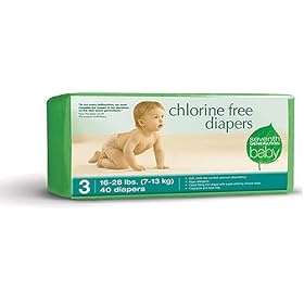 Seventh Generation Chlorine Free Diapers, Stage 3 (16-28 Lbs), 40-Count Packages (Pack of 4) (160 Diapers)