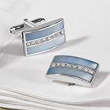 Sterling Silver Blue Mother-of-Pearl and Crystal Cufflinks