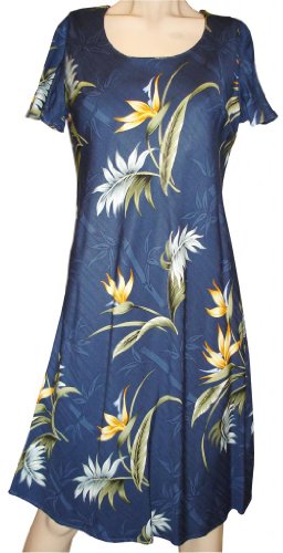 Bamboo Paradise Hawaiian Dress - Womens Hawaiian Dress - Aloha Dress - Hawaiian Clothing - 100% Rayon Navy Large