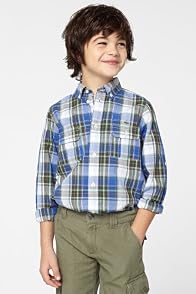 Boy's Long Sleeve Large Check Shirt With Adjustable Sleeves