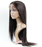 Full Lace Wigs Hand Made Human Hair Remy 100% Brazilian Virgin #1b Yaki Straight (10