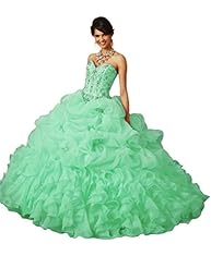 Crystal Crystals Beaded   Sweetheart Organza Corset   Waistline  Ball Gown Quinceanera Dress  With Ruffles