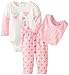 Calvin Klein Baby-Girls Newborn Twofer White Bodysuit with Printed Pants and Bib