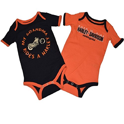 Harley-Davidson Baby Boys 'GRANDMA Rides' 2-Pack Orange Bodysuit