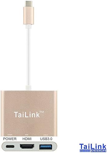 TaiLinkTM USB-C Digital AV Multiport Adapter, USB 3.1 Type-C to HDMI Adapter 4K , USB 3.0 HUB With 1 Charging Port, Support Chargingfor Apple The NEW Macbook, Chromebook Pixel,HUAWEI MateBook(Golden)