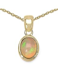 0.83 Genuine Opal 14k Gold Plated Sterling Silver Pendant Necklace 18"