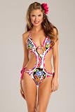 Betsey Johnson Deco Rose One Piece Monokini Halter